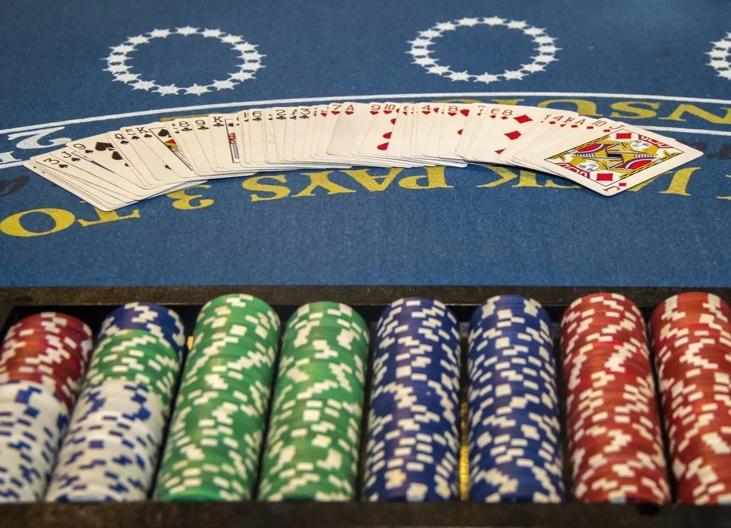Blackjack layout with the dealer's cards face up