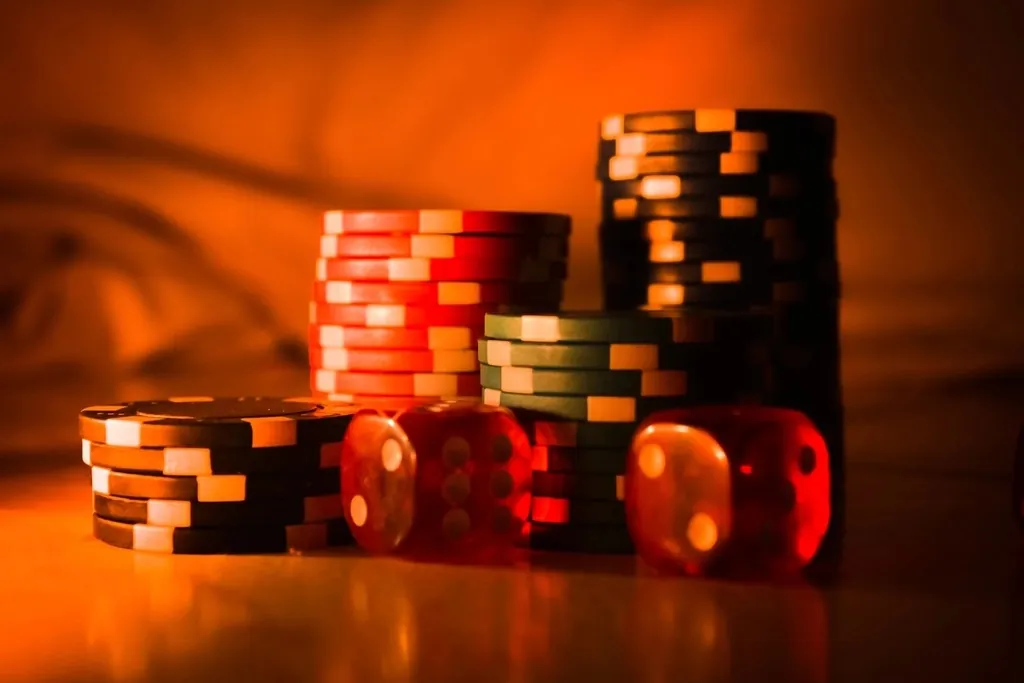 Casino chips stacked at the table