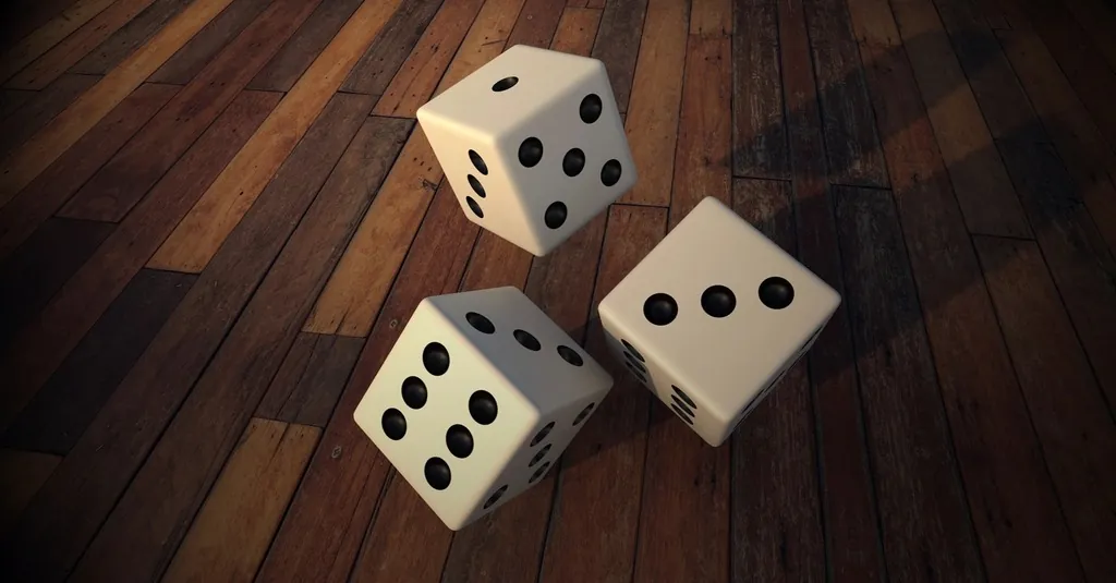 A pair of dice after the roll