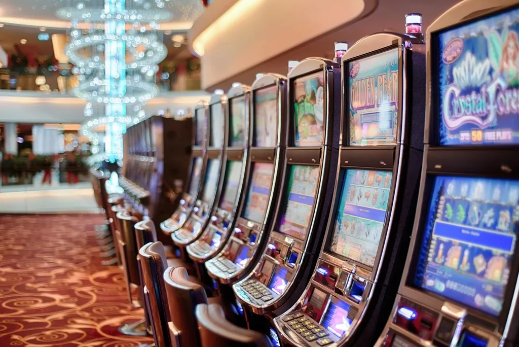 A row of slot machines on the casino floor