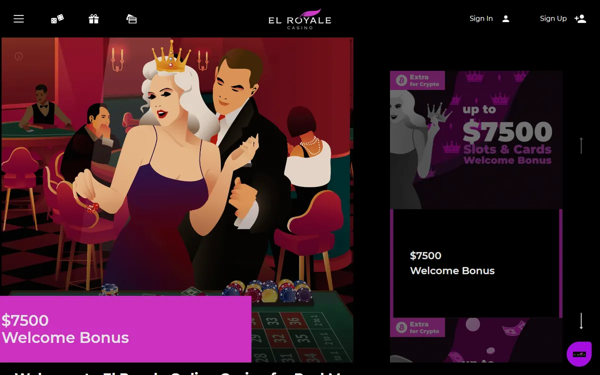 El Royale casino home page screenshot