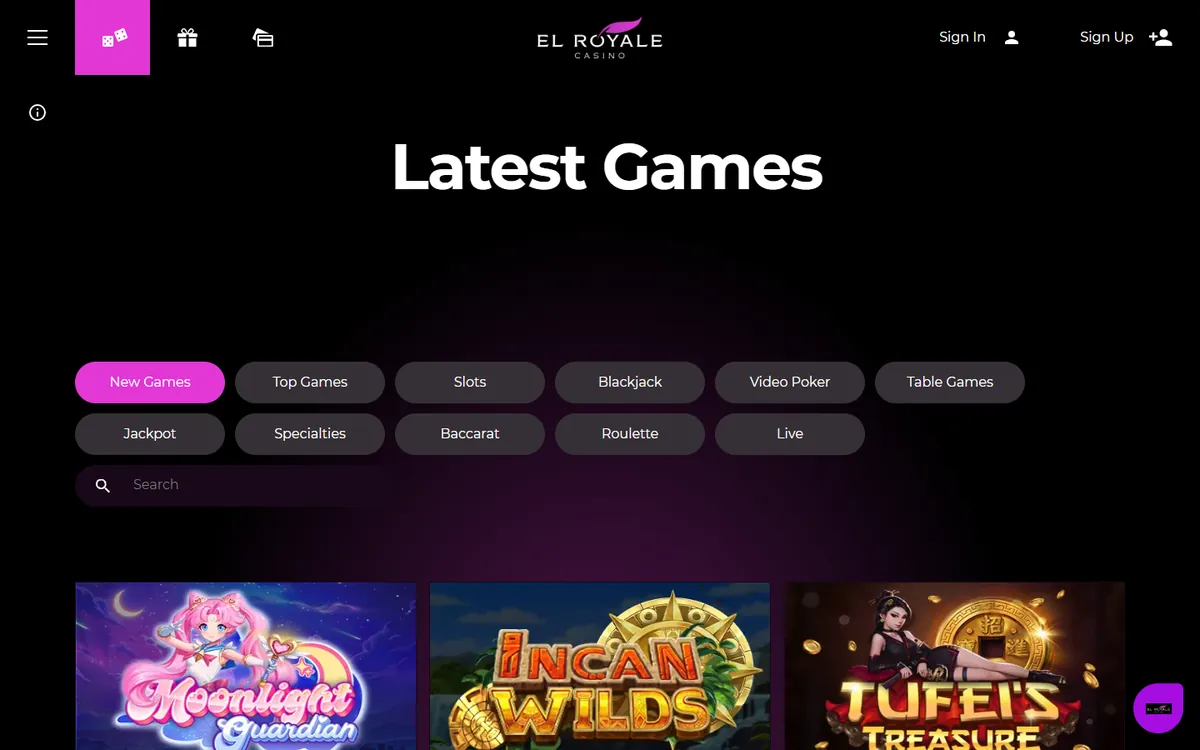El Royale games lobby screenshot
