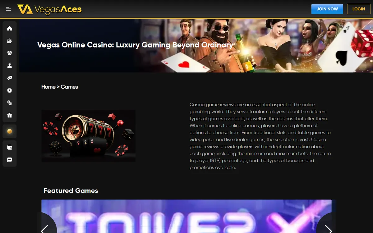 Vegas Aces games lobby screenshot