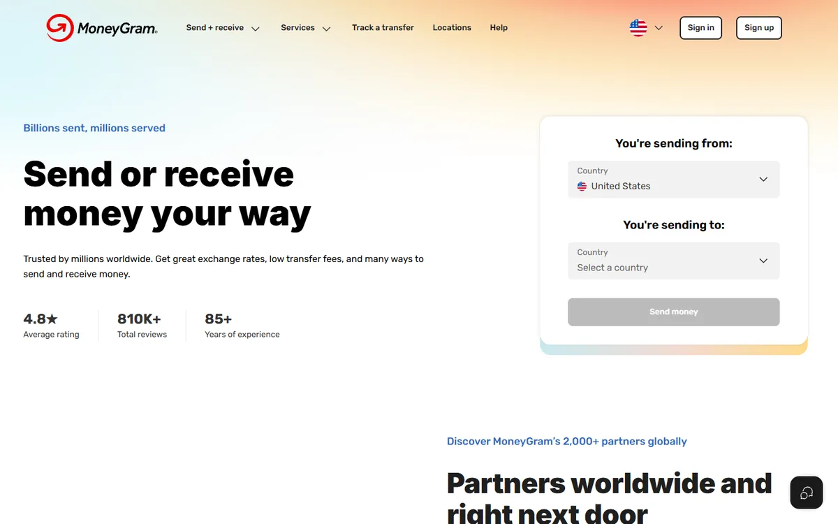 MoneyGram website screenshot
