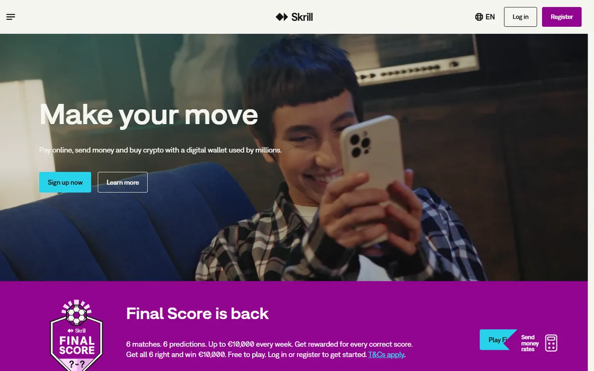Skrill website screenshot