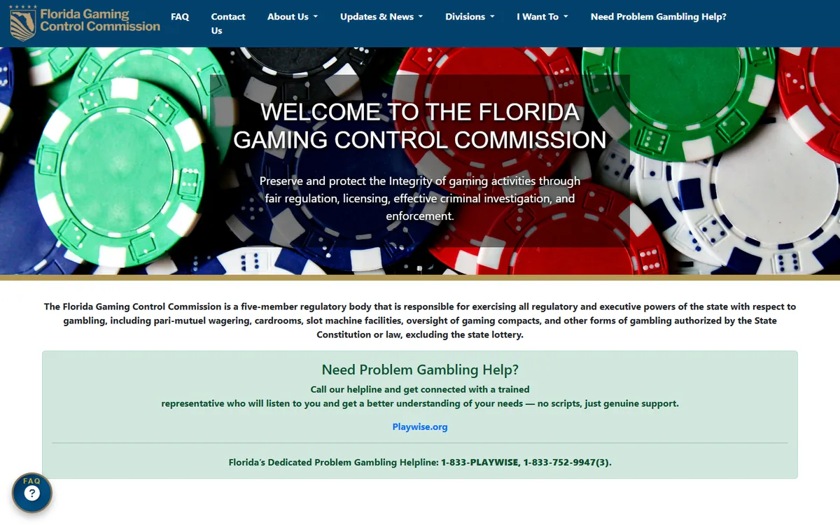 The Florida gaming regulator website screenshot