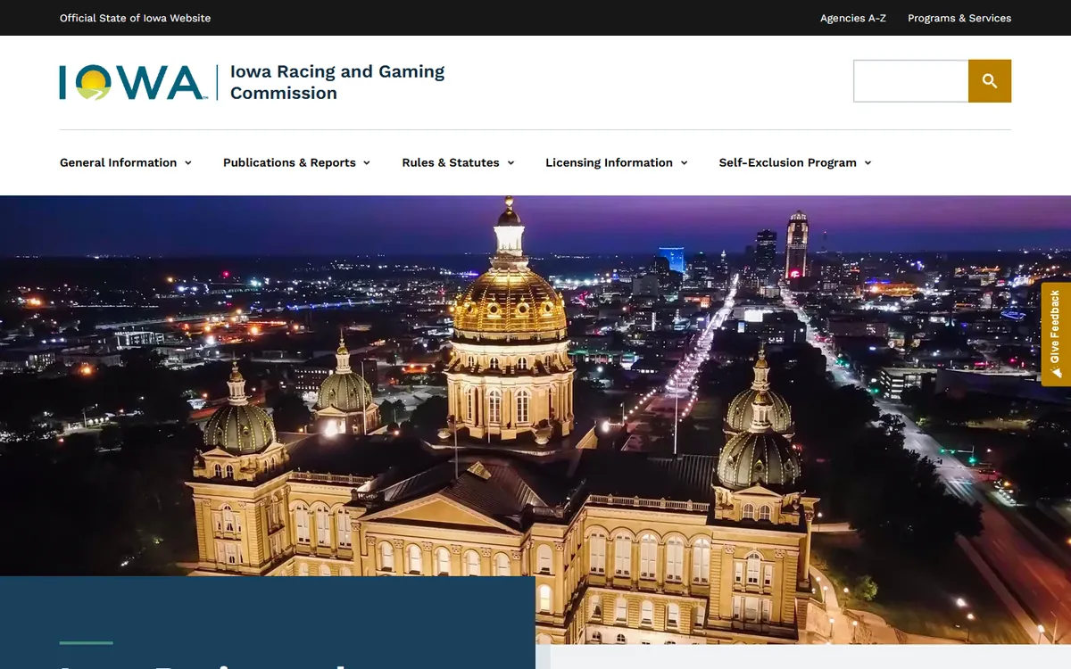 The Iowa gaming regulator website screenshot