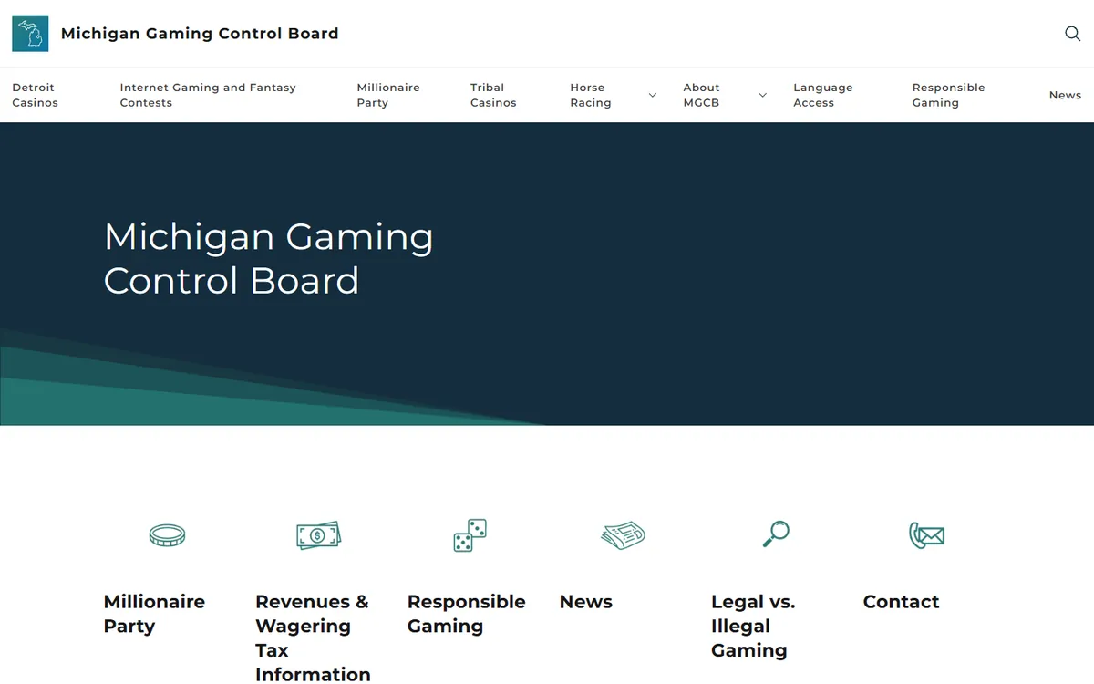 The Michigan gaming regulator website screenshot
