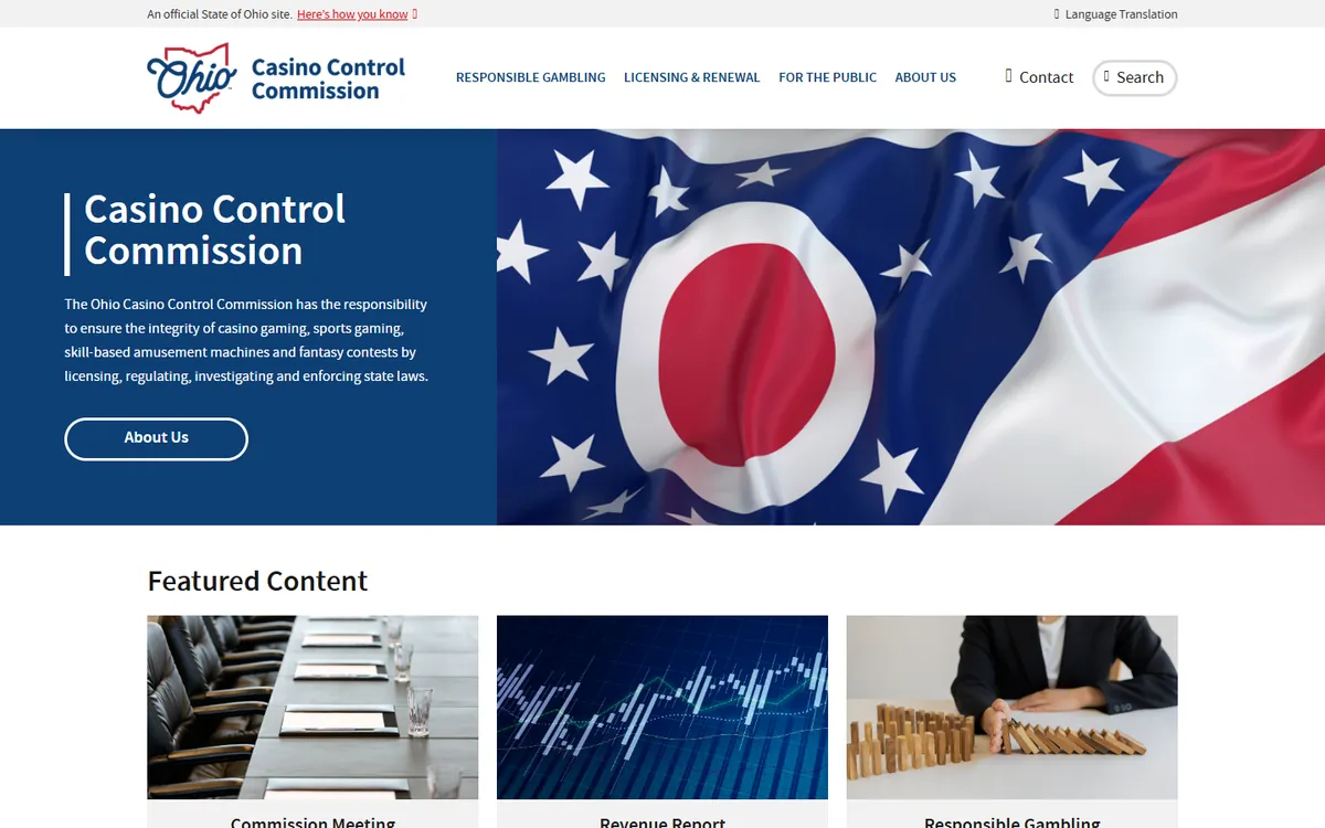 The Ohio gaming regulator website screenshot