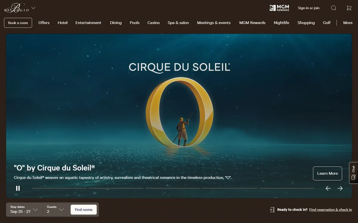 Bellagio website screenshot