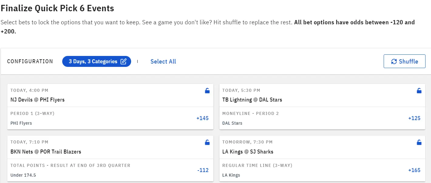 Barstool Sportsbook Quick Pick Events with NHL Game Odds